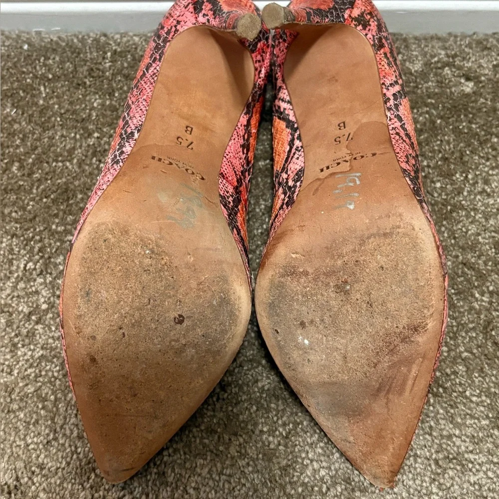 Coach Two Tones Orange and Pink Snakeskin Women's Heels - Picture 7 of 7